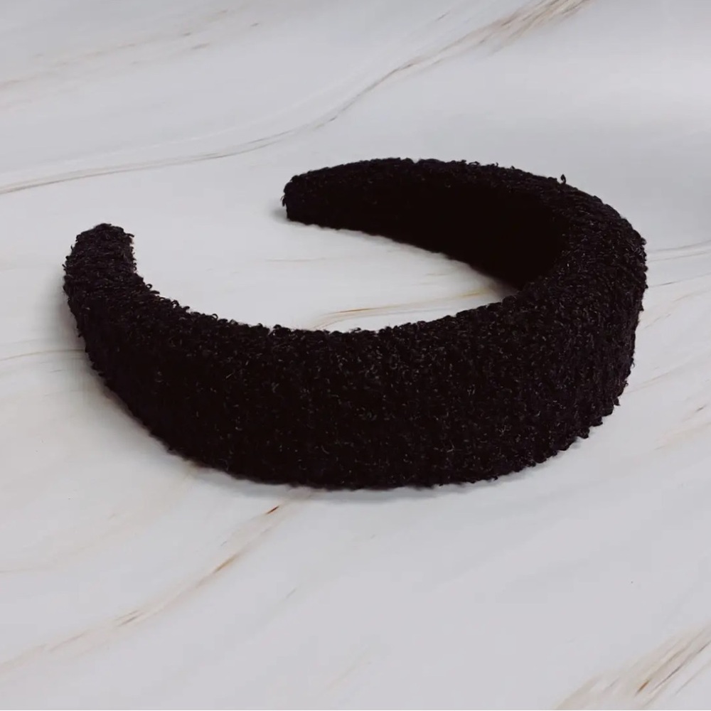Teddy Cozy Fuzzy Headband Black Plush Soft Winter Hair Accessory NWT
